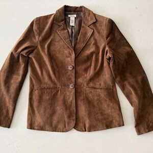 Liz & Co. Chocolate Brown 100% Genuine Suede Leather Blazer - Size M
